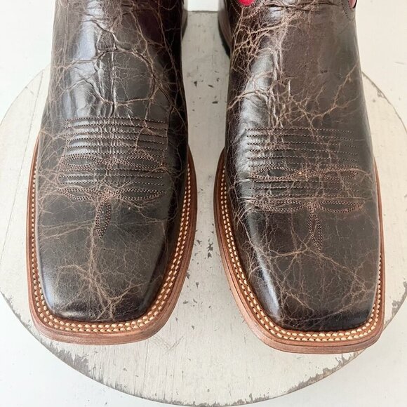 Rod Patrick Mens Cowboy Boots 14.5AA Brown Mocha Bison Leather Square Toe RPM106 - Picture 6 of 12